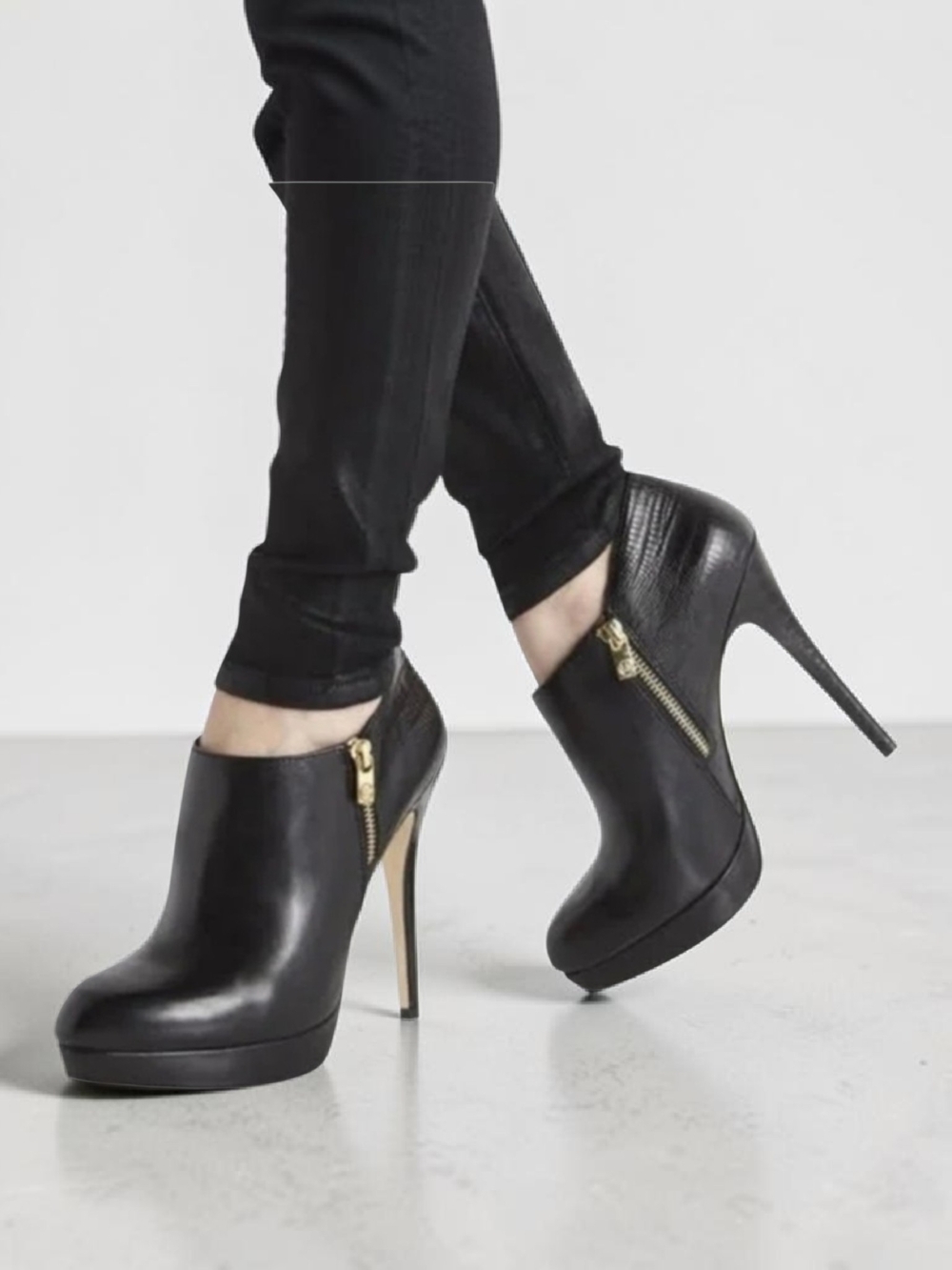 MICHAEL Michael Kors York Black Leather Python Stiletto Platform Booties /